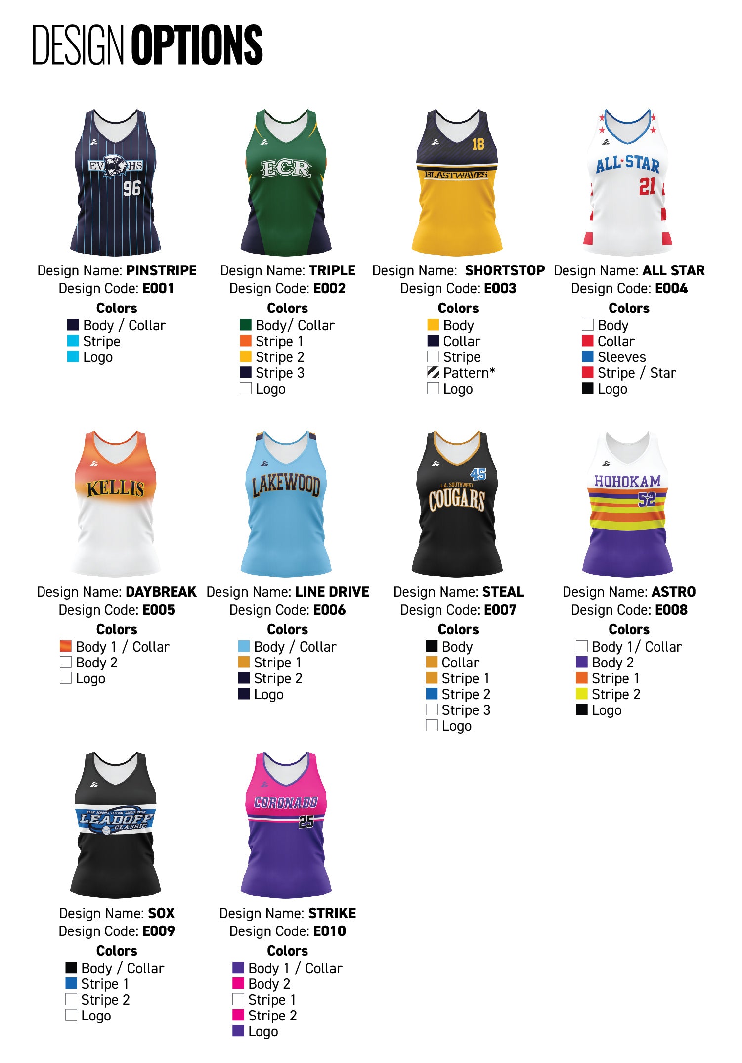 Racerback store softball jerseys